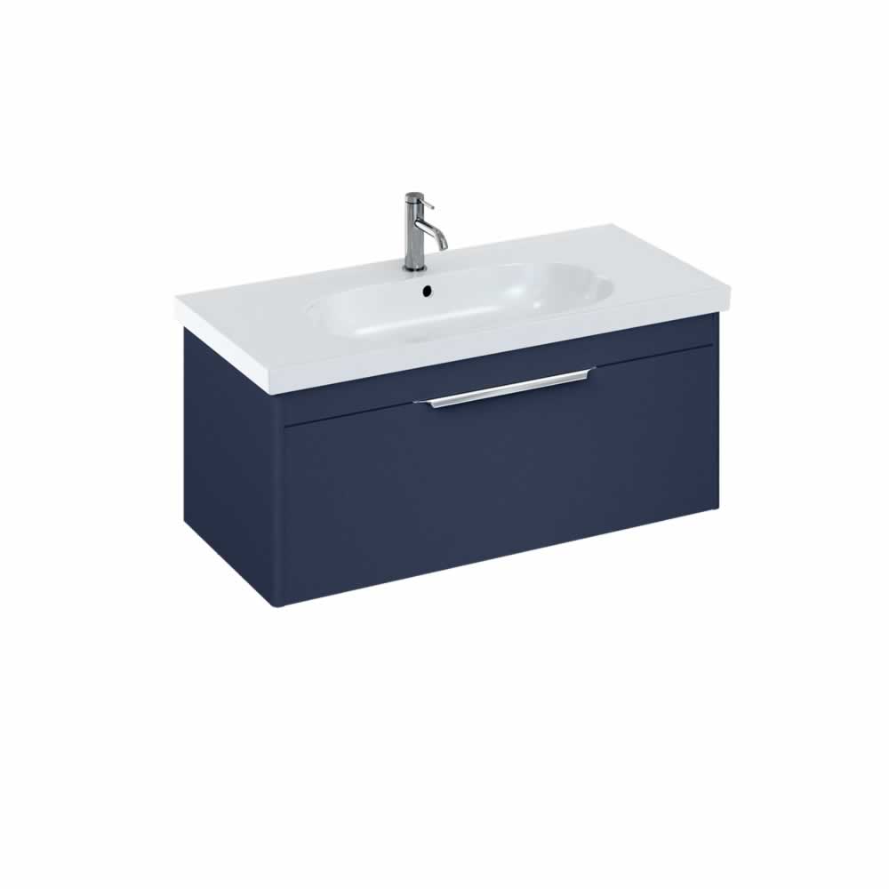Shoreditch 100cm single drawer Matt Blue with Origin Round Basin